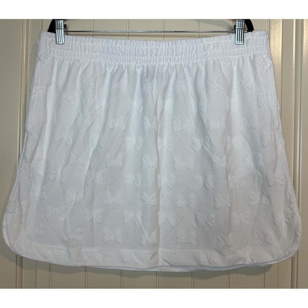 Disney‎ Minnie Mouse Bow Embossed White Skirt Terry Women's L Active Travel